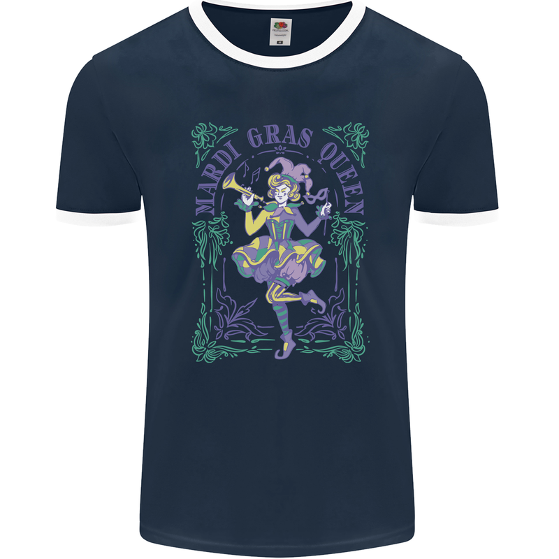 The Mardi Gras Queen Mens Ringer T-Shirt FotL Navy Blue/White