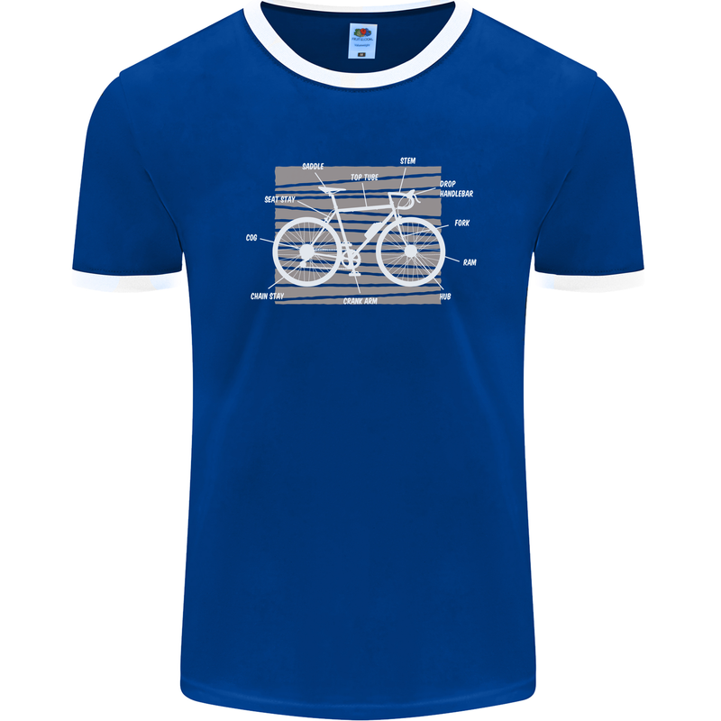 Bicycle Anatomy Funny Cyclist Cycling Funny Mens Ringer T-Shirt FotL Royal Blue/White