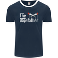 The Dopefather Funny Weed Drugs Cannabis Mens Ringer T-Shirt FotL Navy Blue/White