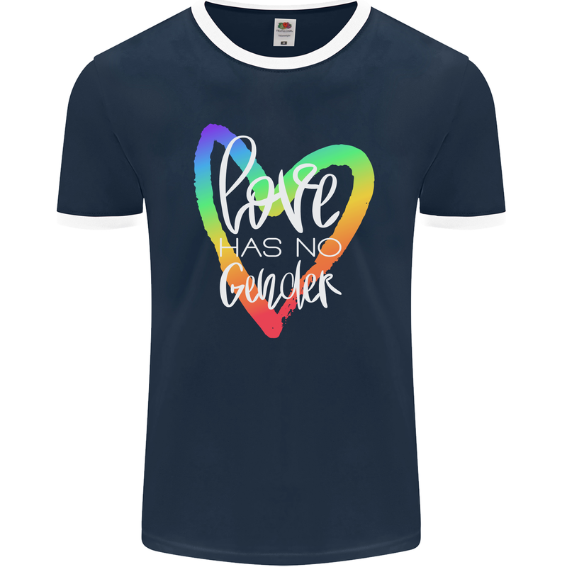 LGBT Love Has No Gender Gay Pride Day Mens Ringer T-Shirt FotL Navy Blue/White