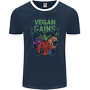 Vegan Gym Bodybuilding Vegetarian Mens Ringer T-Shirt FotL Navy Blue/White