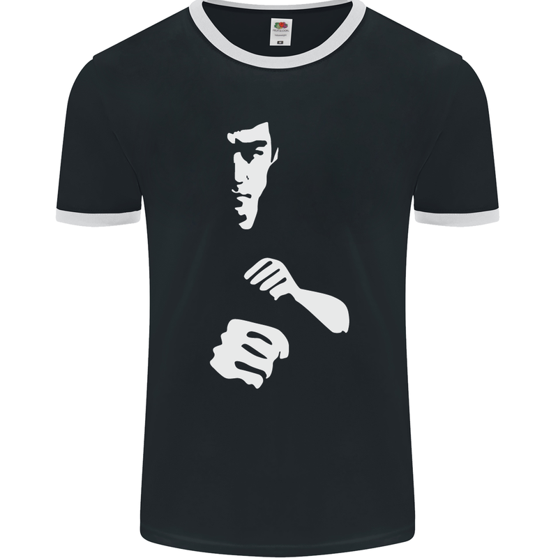 Martial Arts Silhouette MMA Jeet Kune Do Mens Ringer T-Shirt FotL Black/White