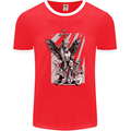 St. Michael Killing the Devil Christian God Mens Ringer T-Shirt FotL Red/White