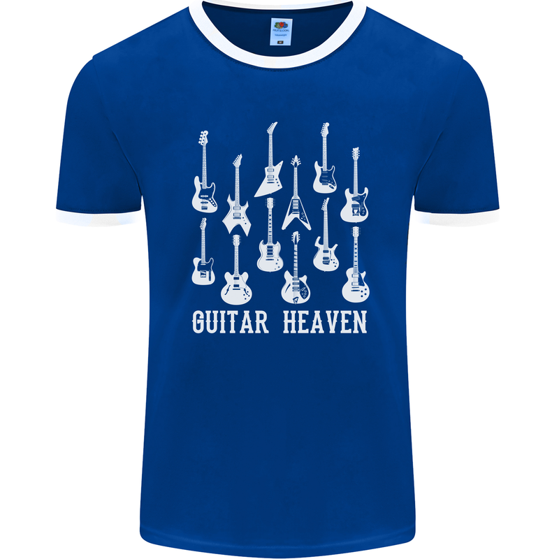 Guitar Heaven Guitarist Electric Acoustic Mens Ringer T-Shirt FotL Royal Blue/White