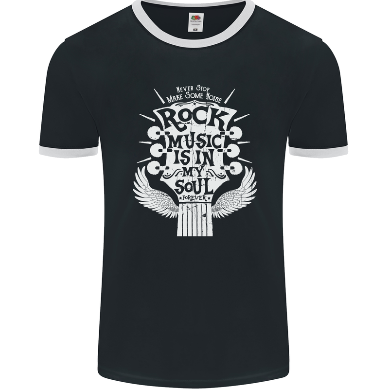 Rock Music is In My Soul Guitar Mens Ringer T-Shirt FotL Black/White