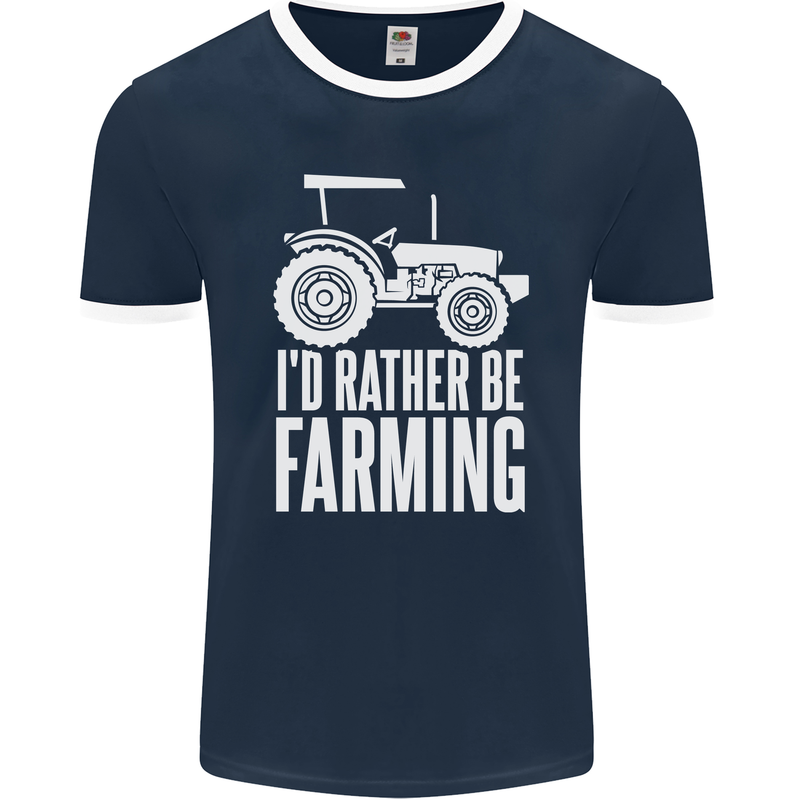 Id Rather Be Farmer Farming Tractor Mens Ringer T-Shirt FotL Navy Blue/White