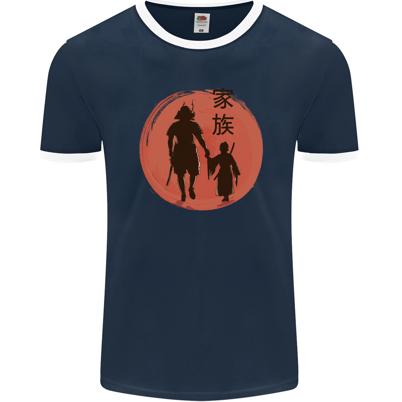 Samurai Dad Son Fathers Day MMA Martial Arts Mens Ringer T-Shirt FotL Navy Blue/White