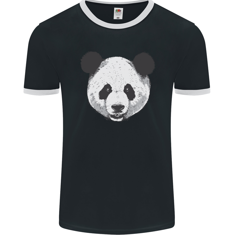 A Panda Bear Face Mens Ringer T-Shirt FotL Black/White