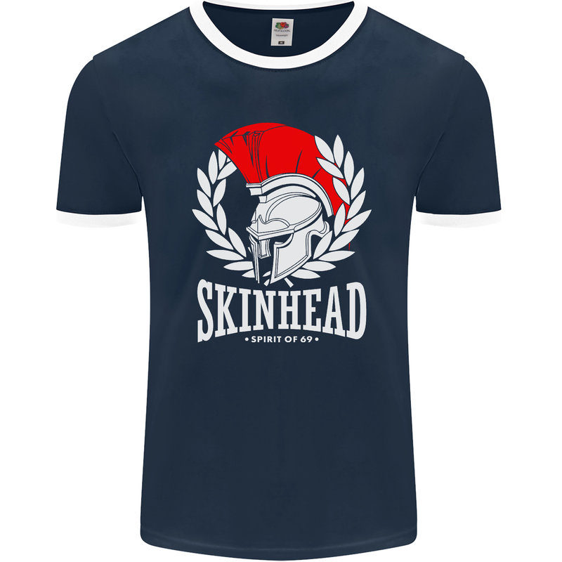 Skinhead Roman Helmet Spartan Punk Music Mens Ringer T-Shirt FotL Navy Blue/White