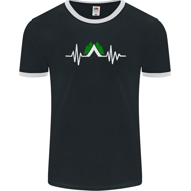 Pulse Camping Camper Camp Festival ECG Mens Ringer T-Shirt FotL Black/White