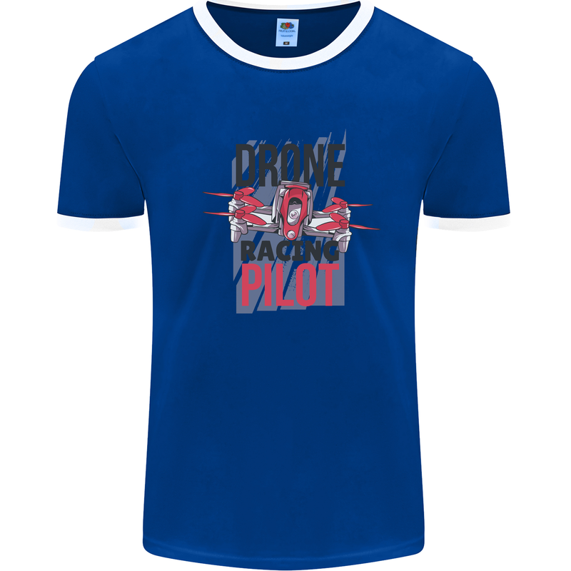 Drone Racing Pilot Mens Ringer T-Shirt Royal Blue/White