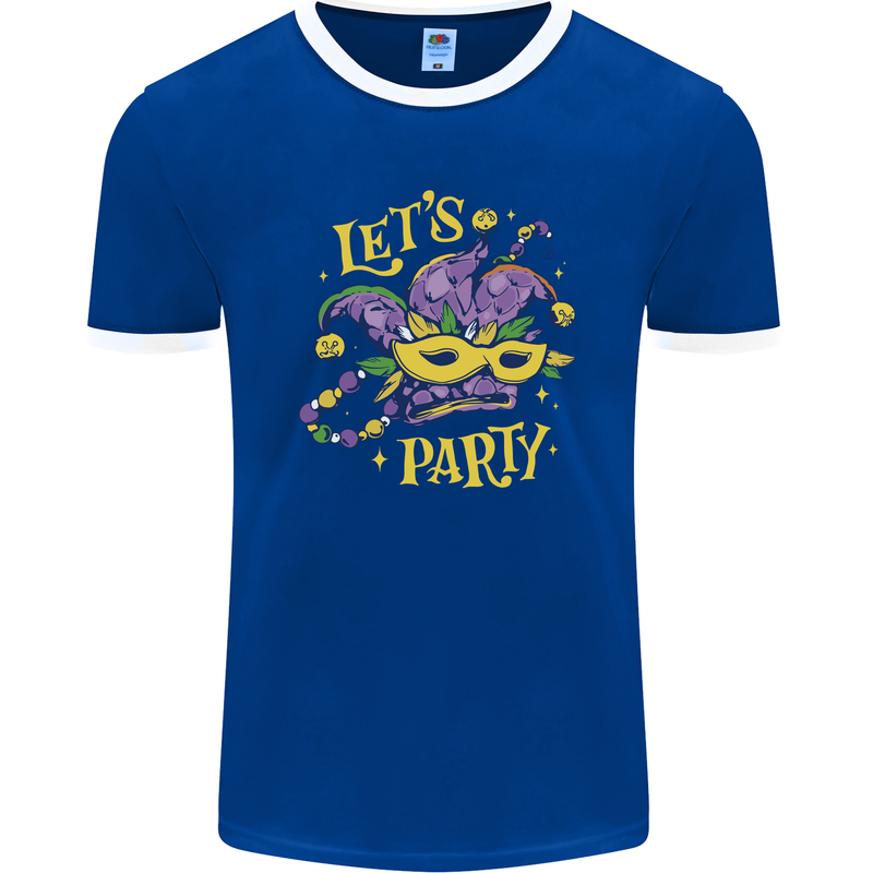 Mardi Gras Lets Party Mens Ringer T-Shirt FotL Royal Blue/White