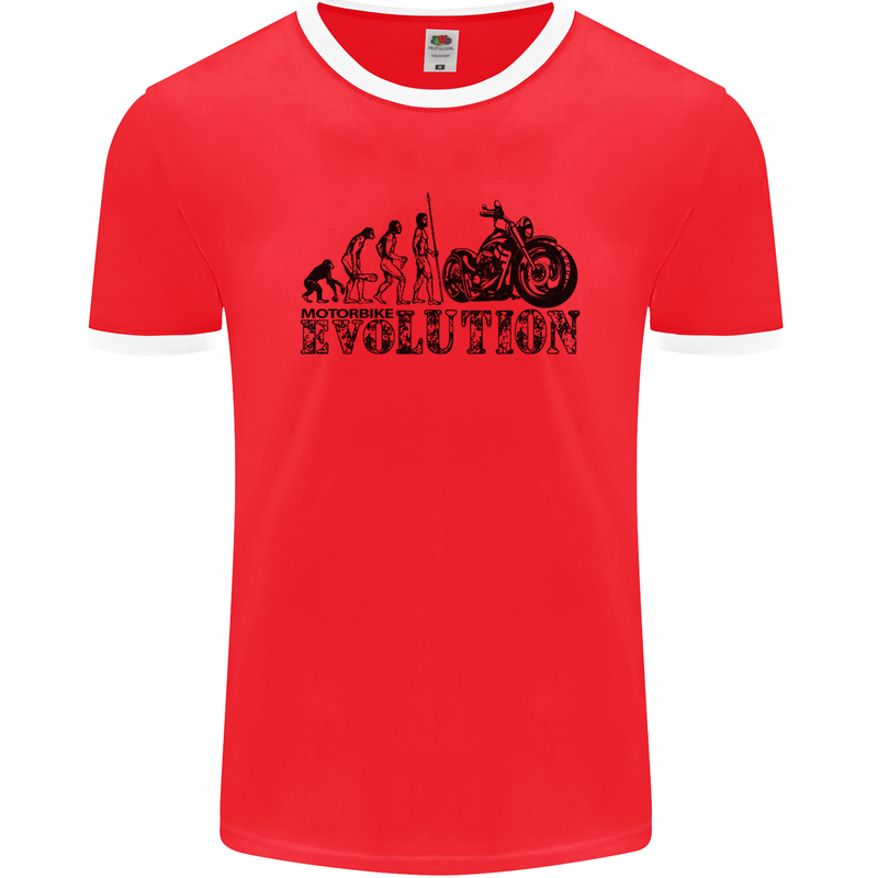 Evolution of Motorcycle Motorbike Biker Mens Ringer T-Shirt FotL Red/White