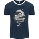 Japanese Fantasy Dragon Sun Background Mens Ringer T-Shirt FotL Navy Blue/White
