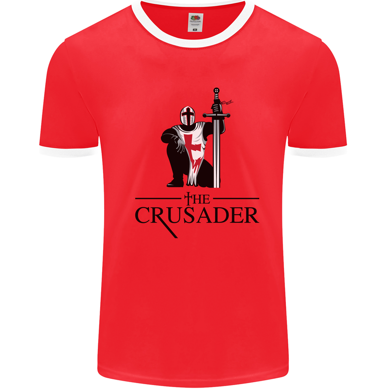 The Cusader Knights Templar St Georges Day Mens White Ringer T-Shirt Red/White