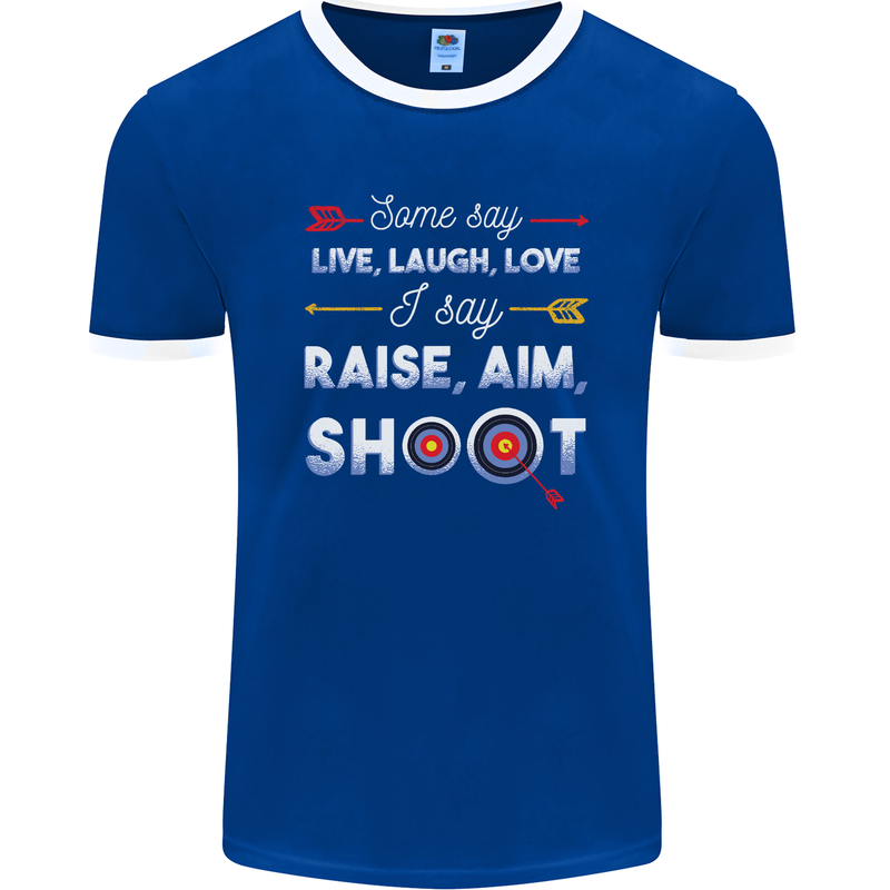 Raise Aim Shoot Funny Archery Archer Mens Ringer T-Shirt FotL Royal Blue/White