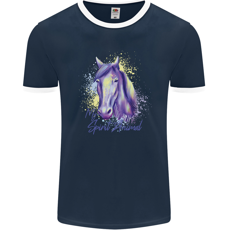 Horse Is My Spiritual Animal Equestrian Mens Ringer T-Shirt FotL Navy Blue/White