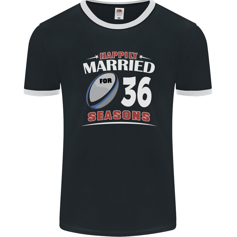 36 Year Wedding Anniversary 36th Rugby Mens Ringer T-Shirt FotL Black/White