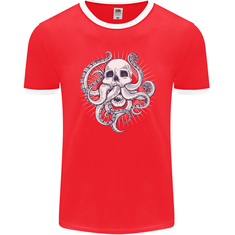 Cthulhu Skull Mens Ringer T-Shirt FotL Red/White