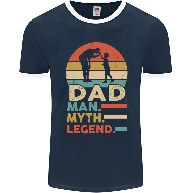 Dad Man Myth Legend Funny Fathers Day Mens Ringer T-Shirt FotL Navy Blue/White