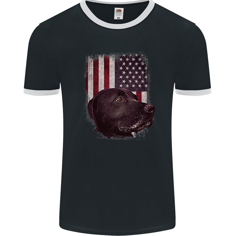 American Labrador USA Flag Dog Mens Ringer T-Shirt FotL Black/White