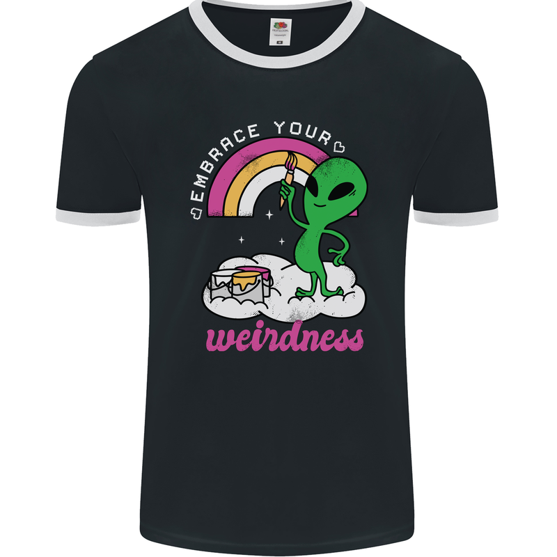 Alien Embrace Your Weirdness Funny LGBT Mens Ringer T-Shirt FotL Black/White