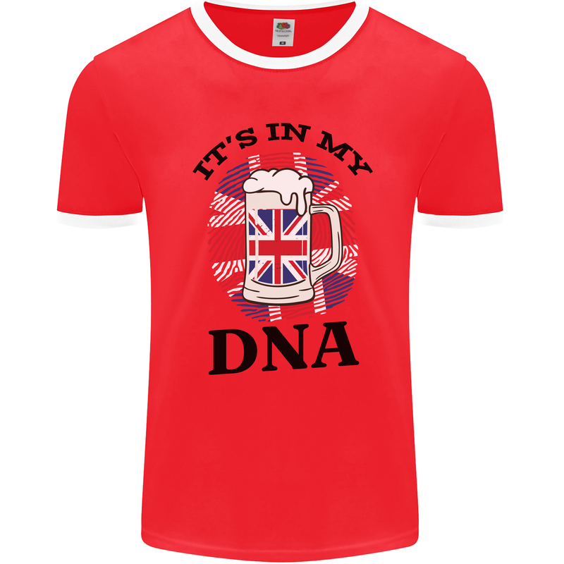 British Beer It's in My DNA Union Jack Flag Mens Ringer T-Shirt FotL Red/White