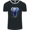 Elephant Watercolour Mens Ringer T-Shirt FotL Black/White