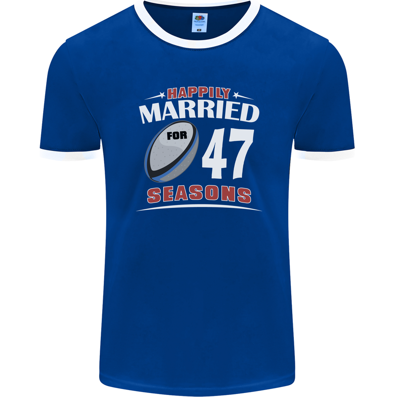 47 Year Wedding Anniversary 47th Rugby Mens Ringer T-Shirt FotL Royal Blue/White