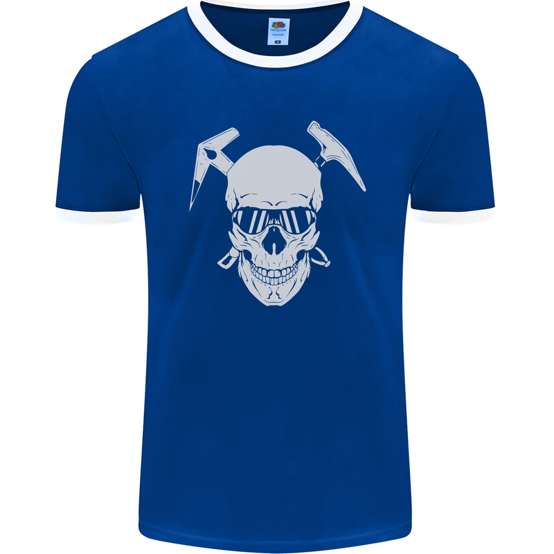 Rock Climbing Skull Mountain Climber Mens Ringer T-Shirt FotL Royal Blue/White
