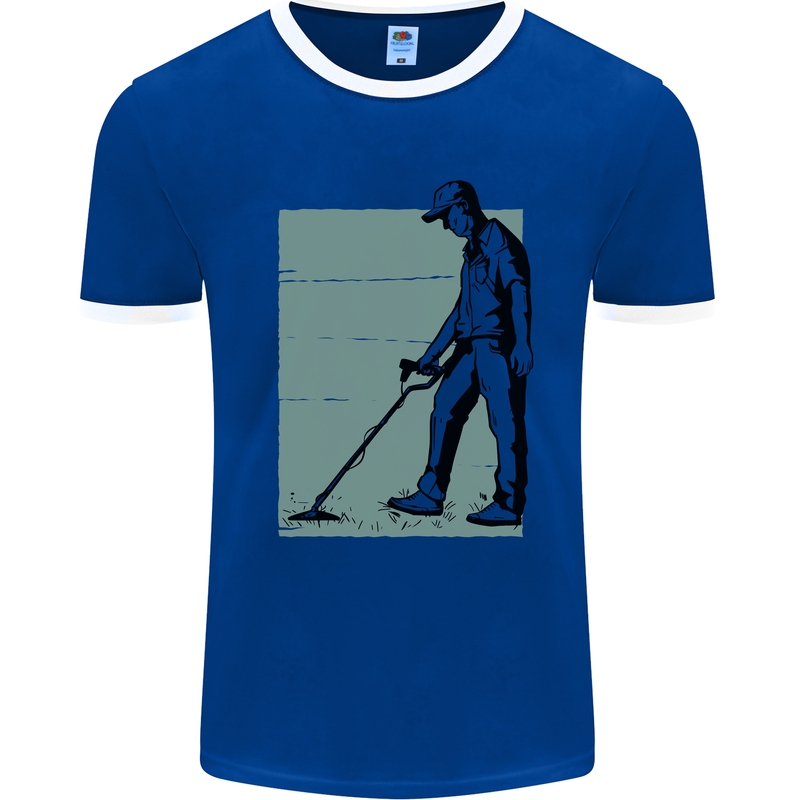 A Man Metal Detecting Detector Detect Mens Ringer T-Shirt Royal Blue/White