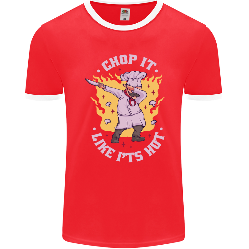 Chop It Like Its Hot Funny Chef Cook BBQ Mens Ringer T-Shirt FotL Red/White