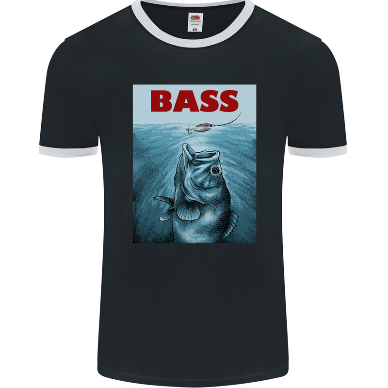 Bass Fishing Parody Fuuny Fisherman Mens Ringer T-Shirt FotL Black/White