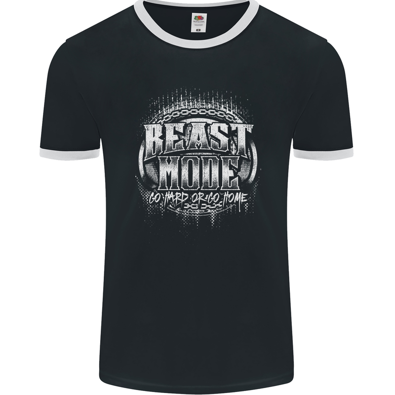 Beast Mode Go Hard Gym Training Top MMA Mens Ringer T-Shirt FotL Black/White