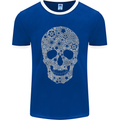 Gear Skull Biker Motorcycle Motorbike Cars Mens Ringer T-Shirt FotL Royal Blue/White