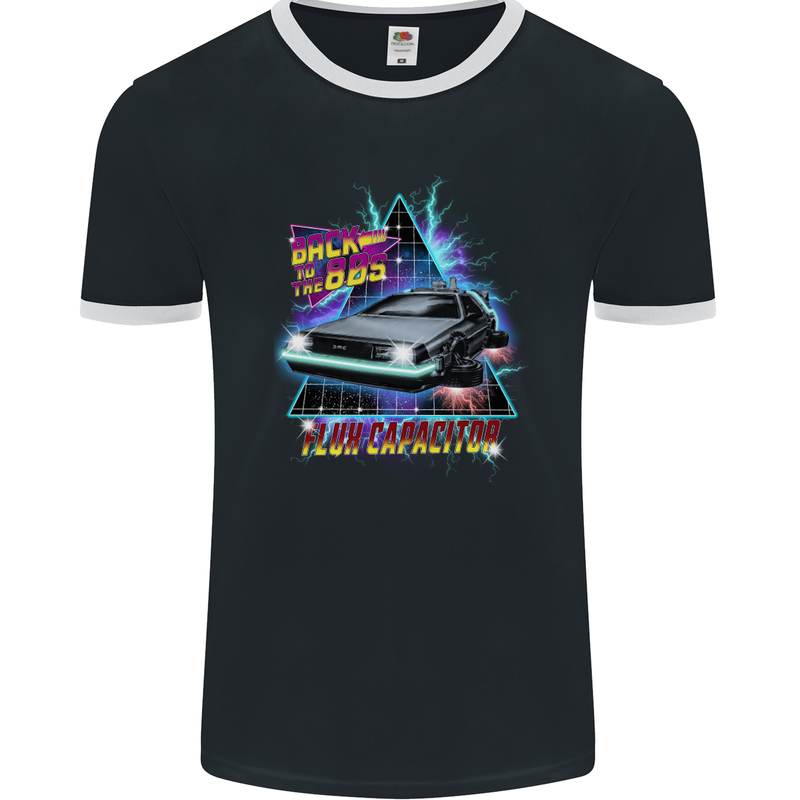 Flux Capacitor 80's Movie Mens Ringer T-Shirt FotL Black/White