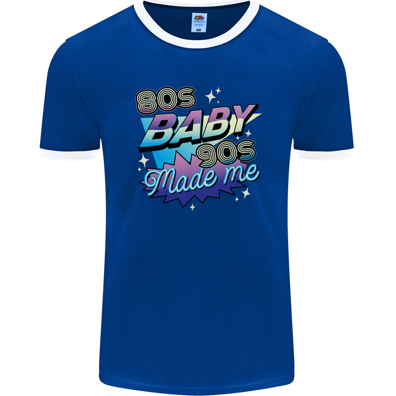 80s Baby 90s Made Me Music Pop Rock Mens Ringer T-Shirt FotL Royal Blue/White