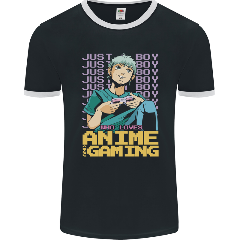 A Boy Who Loves Anime and Gaming Gamer Mens Ringer T-Shirt FotL Black/White