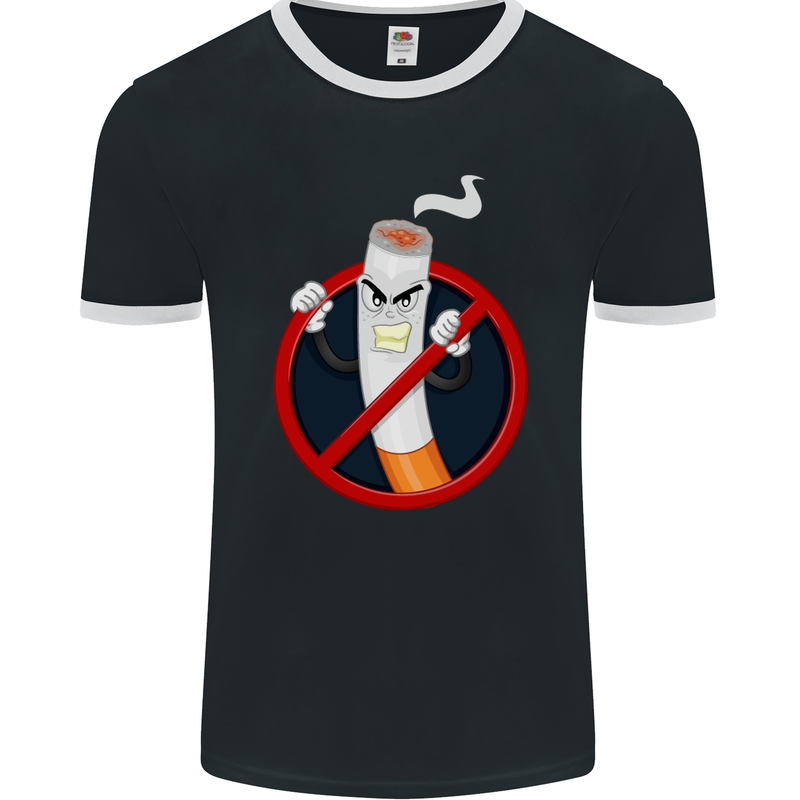 No Smoking Give Up Anti Smoker Mens Ringer T-Shirt FotL Black/White