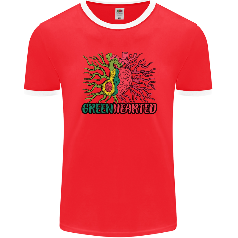 Healthy Green Hearted Avocado Funny Health Mens Ringer T-Shirt FotL Red/White