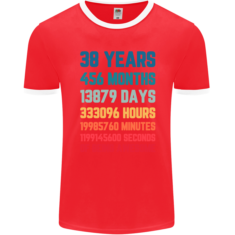 38th Birthday 38 Year Old Mens Ringer T-Shirt FotL Red/White