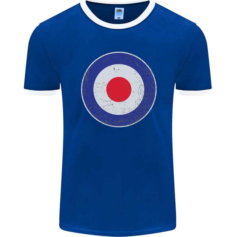 MOD Logo Scooter Biker RAF Royal Air Force Mens Ringer T-Shirt FotL Royal Blue/White