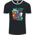 Just a Boy Who Loves Trains Spotter Engine Mens Ringer T-Shirt FotL Black/White