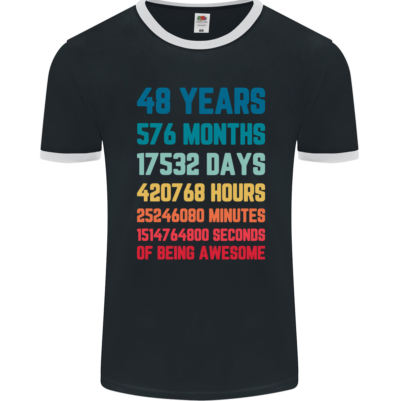 48th Birthday 48 Year Old Mens Ringer T-Shirt FotL Black/White
