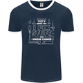 I Fix Stuff Funny Plumber Electrician Mechanic Mens Ringer T-Shirt FotL Navy Blue/White