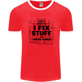 I Fix Stuff Funny Handyman Tradesman DIY Mens White Ringer T-Shirt Red/White