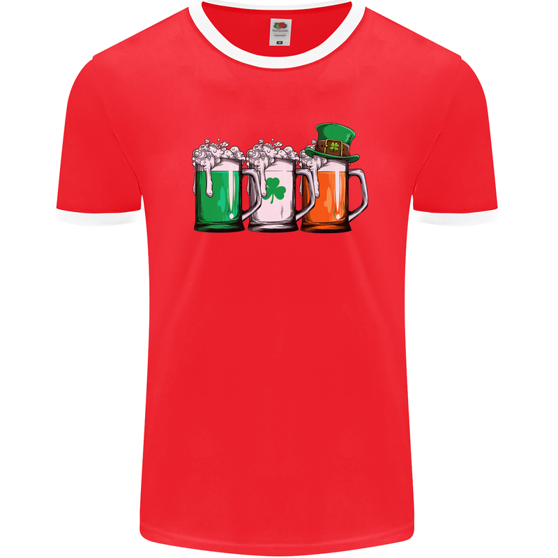 St Patricks Day Beer USA Irish Funny Mens Ringer T-Shirt FotL Red/White