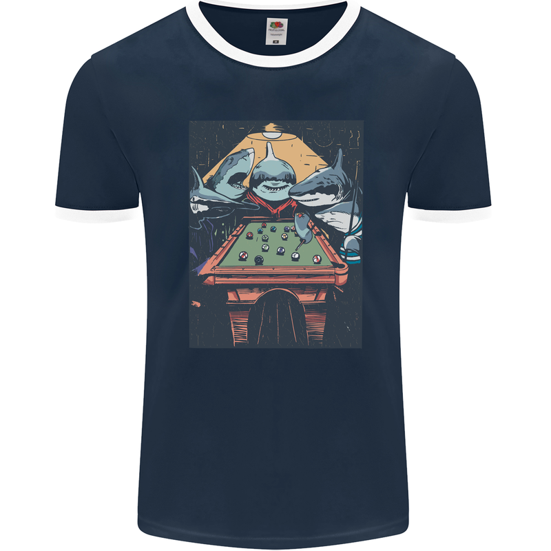 Pool Shark Snooker Player Mens Ringer T-Shirt FotL Navy Blue/White