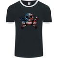 Skulls U.S.A. Flag America Biker Motorbike Mens Ringer T-Shirt FotL Black/White