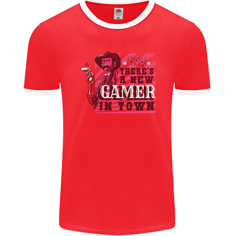 There's a New Gamer in Town Gaming Mens Ringer T-Shirt FotL Red/White